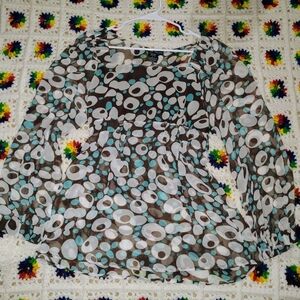 Groovy Sheer Brown & Aqua Dot Baby Doll Style Top